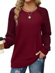 Cuptacc Haut Femme Chic Et Elegant Pull Femme Sweat Col Rond Manches Longues Outdoor Automne Violet Rouge M