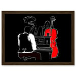 Musicians Jazz Piano Illustration Red Bass Bar Music Artwork Framed Wall Art Print A4