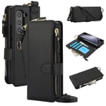 Musta Crossbody Wallet -Nahkakotelo, Joka On Yhteensopiva Samsung Galaxy Z Fold6:N Kanssa