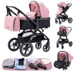 YAZOCO Poussette 3 en1 Compacte Poussette CombinéEs Anstout Terrain Luxe Haut Paysage Quadruple Pliable Canne Bébé Poussettes Confort Convient aux Nouveau Nés