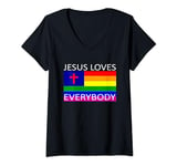 Womens Jesus loves everybody pride gay V-Neck T-Shirt