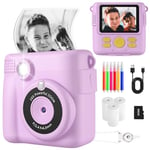 Instant Print Camera, Kids Camera Digital Camera 1080P HD Photo and Video Recording with 32G SD Card, 3 Rolls Photo Paper & Colour Pen for Age 6-12 Boys and Girls Birthday Chirstmas Gifts