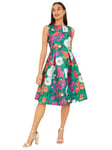 Yumi Floral Flared Jacquard Dress, Green/Multi