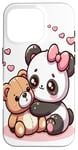 Coque pour iPhone 16 Pro Adorable panda et ours en peluche câlins style kawaii