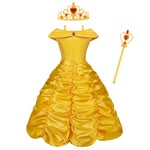 Vicloon Costume Belle pour en Enfant, 3pcs Deguisement Belle Deguisement de Belle et La Bête/Cape à Capuche Costume pour Cosplay Mariage Carnaval Fête d'anniversaire, Jaune, 120cm