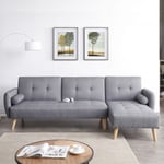 Canapé d'angle convertible scandinave 4 places gris LESKA