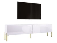 Meuble TV En Blanc Mat / Blanc Brillant Avec Pieds En Or, 170 X 52 X 32 Cm,