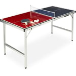 Relaxdays - Table de ping-pong pliante, portable, Filet, 2 raquettes, 3 balles, Alu, mdf, 67,5 x 151 x 67,5 cm, bleu/rouge