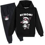 Barn Hoodie Hooded Sweatshirt Byxor Tracksuit Set 6-10 År Black 160cm