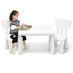 GOPLUS Table Enfant avec Chaise, Table et 2 Chaises Enfant pour Manger, Jouer, Étudier, Petite Table pour Enfants 1-7 Ans, Table Blanc en Plastique, Charge 50KG