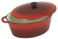 Crealys 501750, grande COCOTTE Grand Chef ovale en fonte émaillée 9 litres - Extérieur rouge et intérieur blanc - toutes sources de chaleur y compris induction