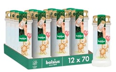 Bolsius - Lot de 12 bougies funéraires - Blanc avec motif - Ours en peluche - Longueur de combustion - Bougie de condoléances et de mémorial - Combustion propre - Sans huile de palme