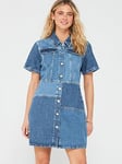 Only Patched Denim Dress - Blue, Blue, Size Xs, Women