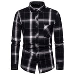 RIQWOUQT Homme Chemise Fleurie Manches Longues,Noir Et Gris Plaid Personnalité Vêtements pour Hommes Tops Chemise Formelle pour Hommes Tops Casual Business Plaid Impression À Manches Longues Socia