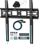 APFMSB support TV mural pour televiseurs de 20 a 55 pouces jusqu'a VESA 400 et 52kg, cable HDMI Twisted Veins 3m et niveau a bulle 3-axes magnetiques 15cm inclus