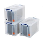 Really Useful Box Storage Box and Suspension File 24L Transparent 27 x 46.5 x 29 cm Pack of 3