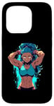 Coque pour iPhone 15 Pro Blue Hair Dark Skin Fitness Modèle Posant Illustration