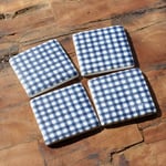 Set of 4 Blue Gingham Pattern Drinks Coasters Cork Ceramic Resin Table Mats 10cm