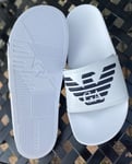 Emporio Armani EA Logo White/Navy Sliders Sandals Slides Size UK 4.5 BNWT