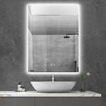 byecold Miroir de Salle de Bain avec éclairage LED 60 x 80 cm, Chauffage avec Station météo, WiFi, Miroir de Salle de Bain, Chauffage avec Interrupteur Tactile, Vertical