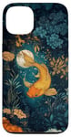 iPhone 13 Gold Fish Moon Flowers Cottagecore Case