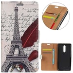 KM-WEN® Case for Nokia 5.1 (5.5 Inch) Book Style The Eiffel Tower Pattern Magnetic Closure PU Leather Wallet Case Flip Cover Case Bag with Stand Protective Cover Color-2