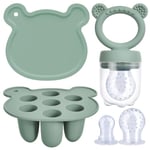 Aolso Tétine Grignoteuse Bébé,Tétine Pour Bébé,Tétine à Fruit Tétine D'alimentation pour Bébé,1pc Grignoteuses+ 1pc Boîte de conservation des aliments pour bébés pour Enfants de 3 à 24 Mois(Vert)