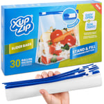 Food Storage Freezer Bags by XupZip™ | Heavy Duty Slider Ziplock Bags | Airtight Smart Zip Bags with Expandable Bottom | Stand and Fill BPA Free Food Storage Bags – 30 x Gallon Food Bags (4.55L)