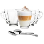 Glasmark KROSNO 1992 Verres À Café Thermiques Lot De 6 200 ml En Verre Transparent Thé Latte Cappuccino Avec Cuillères