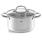 Fissler San Francisco Stainless Steel Saucepan 1.9 L Diameter 16 cm Cooking Pot with Glass Lid Pouring Rim Measuring Scale Induction