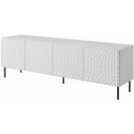 Meuble tv hole 190cm façade fraisée panneau mdf quatre portes blanc mat