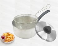 New 20cm Stainless Steel Chip Pan Deep Fryer Basket Lid Saucepan 3Pcs Set 2 In 1