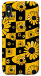 Coque pour iPhone X/XS Jaune Abstrait Floral Rétro Tourbillon Happy Face Art