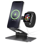 apiker Charger Stand for Magsafe 2-in-1 Foldable Adjustable Aluminum Desktop Phone Stand Holder Applied to iPhone 13/12 Mini/Pro/ Max, Apple Watch 7/6/5/4/3/ (Magsafe Charger Not Included), Black