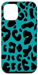 Coque pour iPhone 13 Coque de téléphone motif léopard bleu sarcelle imprimé guépard animal pour femme mignon