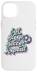 Coque pour iPhone 14 Plus Ballon de sport pour hommes, femmes, garçons et filles avec inscription « Eat Sleep Soccer Repeat »