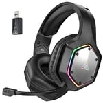 EKSA E1000WT Wireless Gaming Headset for PS5 PS4 PC, 7.1 Surround Sound Gaming Headphones with Microphone ENC, 3.5mm Audio Jack, 2.4GHz Low Latency, 36 Hours Battery USB Wireless Headset (Black)