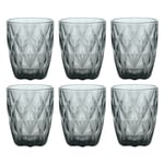 Glass Tumbler 270ml Decorated Smoke Grey Diamond Ridges Water Juice Drinks 6pcs