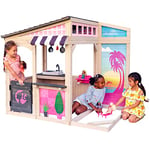 KidKraft Barbie Seaside Cabane Enfant pour l'Extérieur en Bois, Jeux d'extérieur pour Enfants avec Cuisine et Bains de Soleil pour Poupées, P280192E, Exclusivité sur Amazon