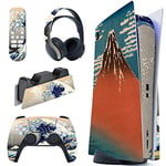 playvital Kit de Autocollants Skin Decal pour ps5 Sticker Vinyle pour ps5 Console&Manette&Station de Charge&Casque&Télécommande Média-Édition Régulière-La Grande Vague