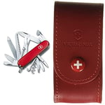 Victorinox Ranger Couteau de Poche Suisse, Léger, Multitool, 21 Fonctions, Lame, Tire Bouchon, Ciseaux, Rouge & Etui cuir pour Couteau Suisse, rouge