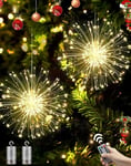 Joysing Firework Lights 2 Pack 150 LED Starburst Lights Battery Operated with Remote, 8 Modes Christmas Lights Waterproof Outdoor Hanging Christmas Decorations for Garden Party Wedding- Warm White