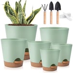 Lot 6 Pots de Fleurs en Plastique à arrosage Automatique pour intérieur et extérieur, avec Trou de Drainage et soucoupes, Pots de Fleurs pour Plantes de Jardin