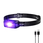 COSOOS Lampe frontale UV à lumière noire rechargeable 395 nm avec lumière blanche et ultraviolette, détecteur pour taches d'urine de chien, chat, punaises de lit, détecteur de scorpions