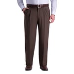 Haggar Men's Premium Comfort Classic Fit Pleat Front Pant Reg. and Big & Tall Sizes Dress, Dark Chocolate Bt, 46W x 34L