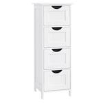 VASAGLE Meuble de Salle de Bain, Meuble de Rangement, Armoire sur Pied, avec 4 Tiroirs, 30 x 30 x 82 cm, pour Salle de Bain, Salon, Salle à Manger, Cuisine, Style Moderne, Blanc LHC40W