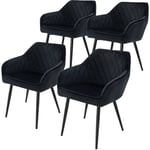 Ml-design - Lot de 4 Chaises de Salle à Manger avec Accoudoirs et Dossier, Noir, Revêtement en Velours, Pieds en Métal Noir, Chaise de Cuisine Salon