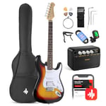 Donner 39 Inch Electric Guitar Beginner Kit Sunburst Full-Size Starter Package HSS Pick Up with All Accessories Amp Online Lesson Bag Tuner Capo Strap String Amp Cable Picks DST-100S