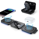 ZUMSEY Foldable Travel Wireless Charger, 3 in 1 Magnetic Wireless Charging Station for iPhone 16/15/14/13/12 Series, Apple Watch Charger for iWatch 10/9/Ultra 2/Ultra/8/7/6/SE/5/4/AirPods 4/3/2/Pro