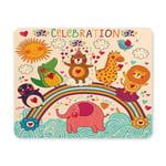 Happy Cartoon Animals Bear Lion Giraffe Elephant on Rainbow Rectangle Non-Slip Rubber Laptop Mousepad Mouse Pads/Mouse Mats Case Cover with Designs for Office Home Woman Man Employee